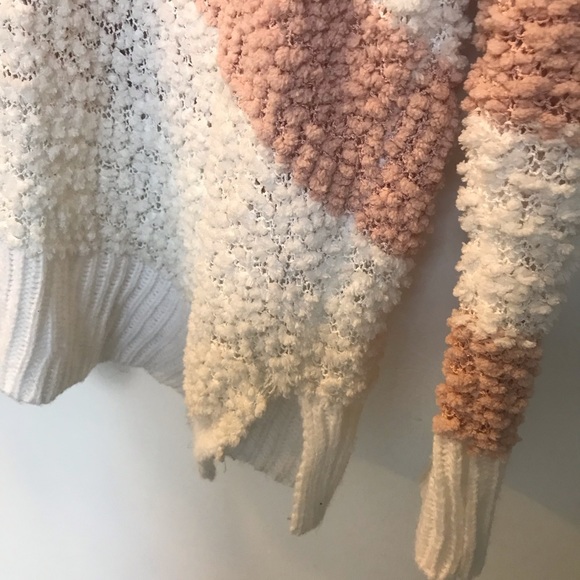 Reborn size small sweater with hood. White and dusty pink. - Picture 3 of 5